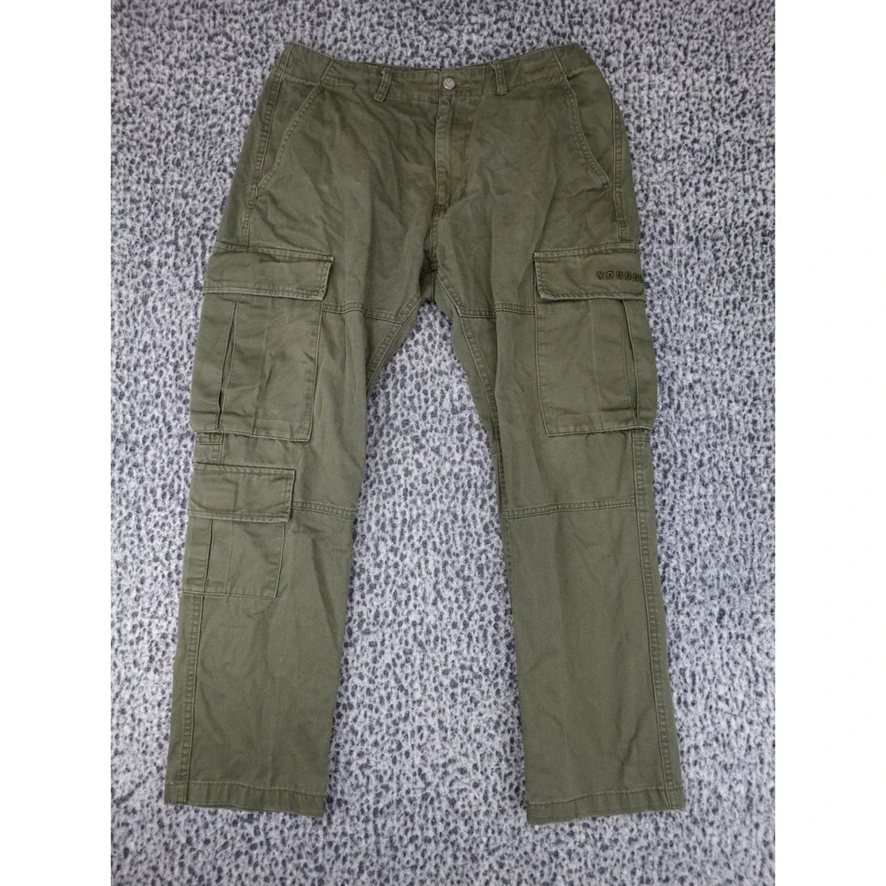 YoungLA Cargo Pants Men Medium Olive Green Multi-Pocket Straight Leg Utility